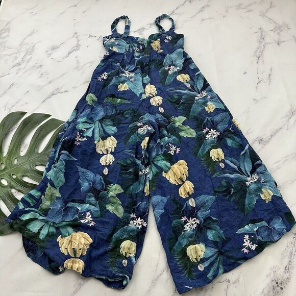 Farm Rio Womens Jumpsuit Size PP Petite Blue Tropical Floral Wide Leg Bananas - Picture 8 of 11